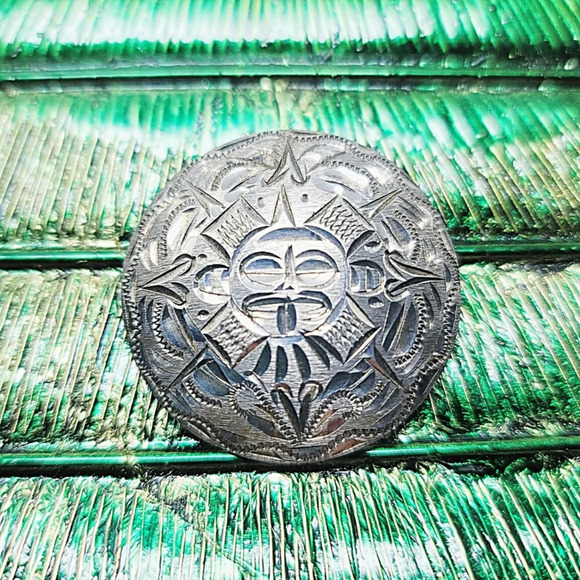 Rare Vintage ACE Sterling Silver Aztec Sun Brooch / Pendant - Picture 1 of 5
